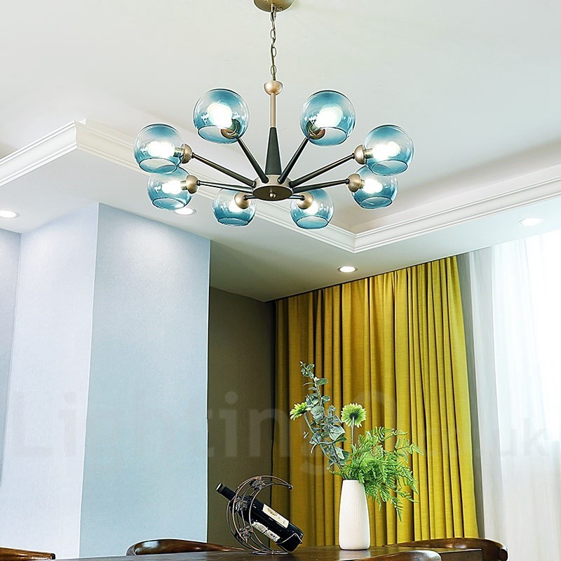 Retro Vintage Magic Bean Rustic Chandelier with Multi Colours Glass Shades