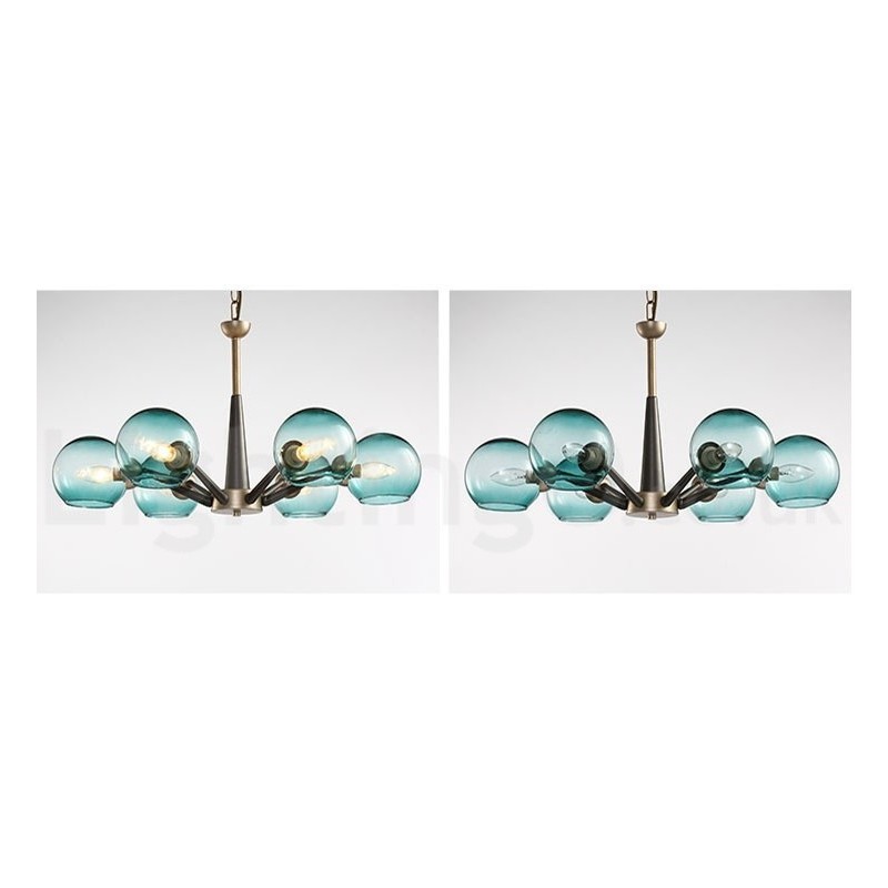 Retro Vintage Magic Bean Rustic Chandelier with Multi Colours Glass Shades