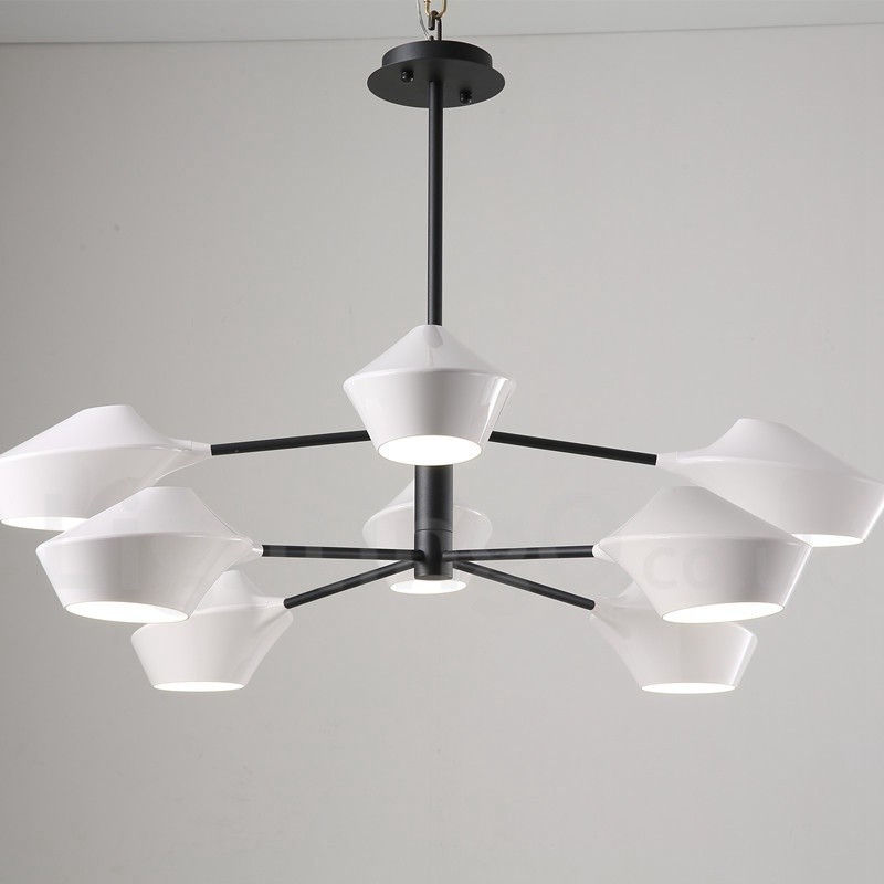 Modern Contemporary Pipe Chandelier with White Black Acrylic Shades