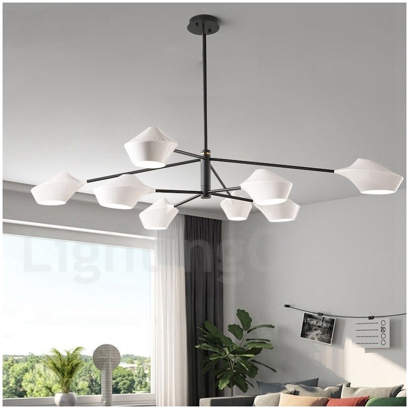 Modern Contemporary Pipe Chandelier with White Black Acrylic Shades