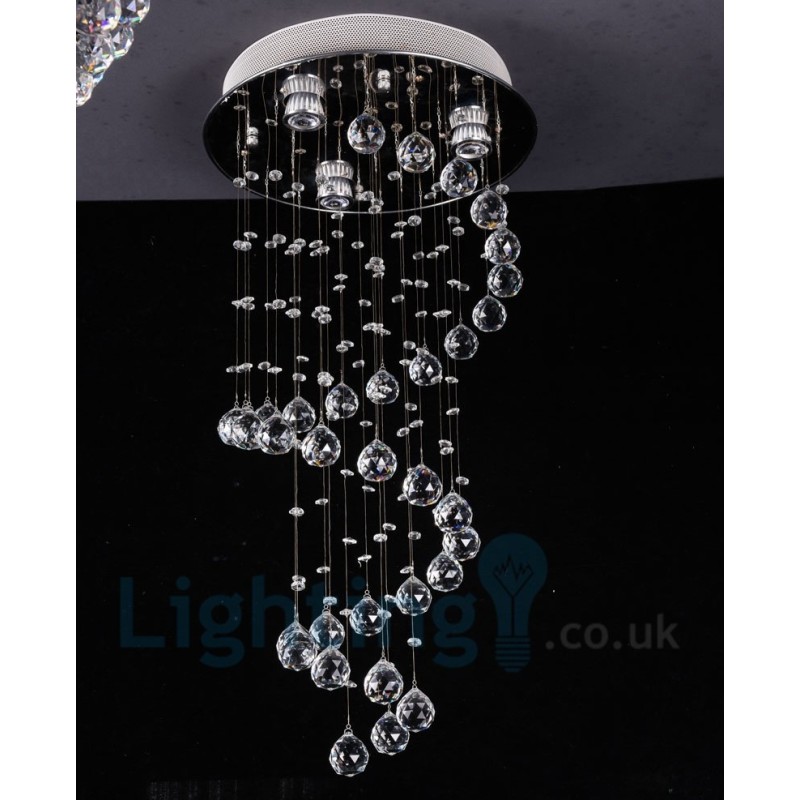 3 Light Modern K9 Crystal Round Flush Mount Ceiling Light