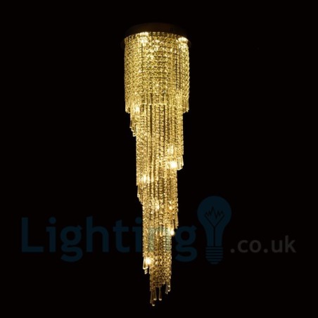 4 x GU10 + 8 x G4 150CM Long Crystal Drop Light Modern K9 Crystal Round Flush Mount Ceiling Light
