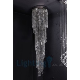 4 x GU10 + 8 x G4 150CM Long Crystal Drop Light Modern K9 Crystal Round Flush Mount Ceiling Light