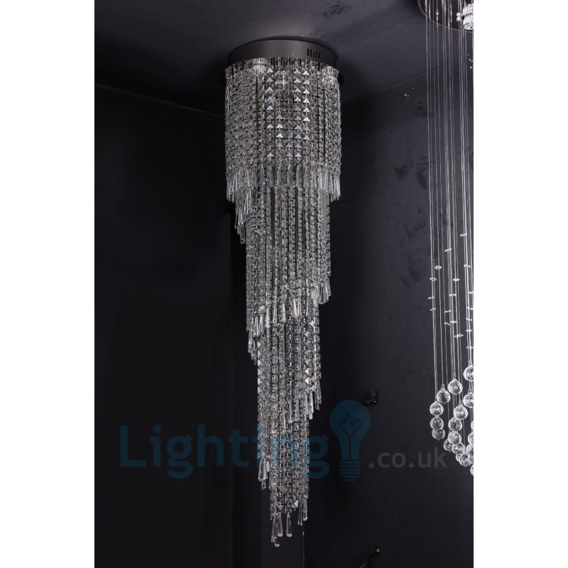 4 x GU10 + 8 x G4 150CM Long Crystal Drop Light Modern K9 Crystal Round Flush Mount Ceiling Light