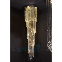 4 x GU10 + 8 x G4 150CM Long Crystal Drop Light Modern K9 Crystal Round Flush Mount Ceiling Light