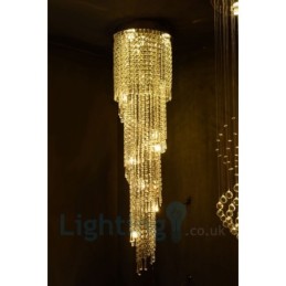 4 x GU10 + 8 x G4 150CM Long Crystal Drop Light Modern K9 Crystal Round Flush Mount Ceiling Light