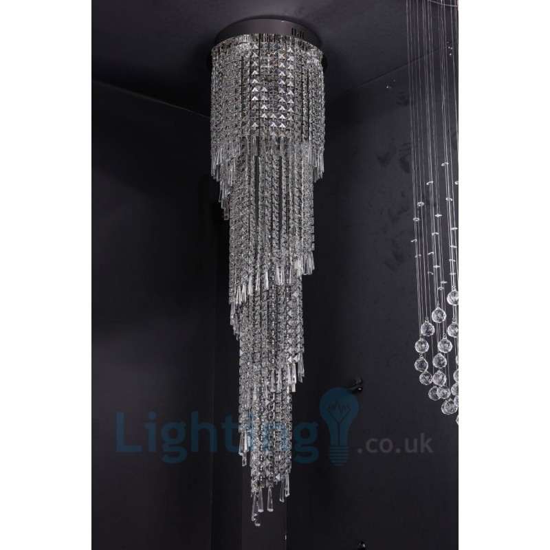 4 x GU10 + 8 x G4 150CM Long Crystal Drop Light Modern K9 Crystal Round Flush Mount Ceiling Light