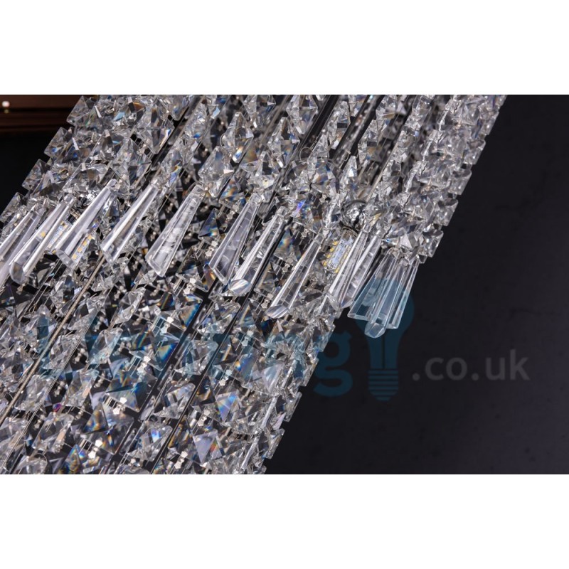 4 x GU10 + 8 x G4 150CM Long Crystal Drop Light Modern K9 Crystal Round Flush Mount Ceiling Light