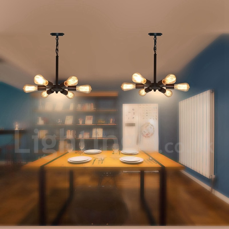 6 Light Rustic Retro Vintage Black Pendant Light Design