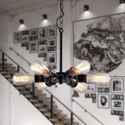6 Light Rustic Retro Vintage Black Pendant Light Design