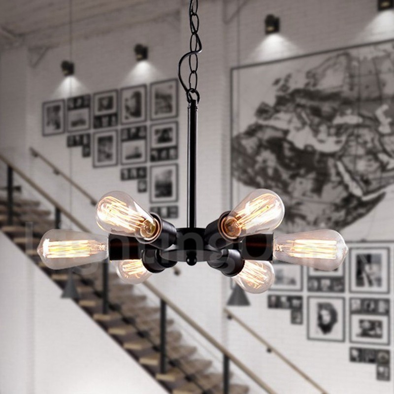 6 Light Rustic Retro Vintage Black Pendant Light Design