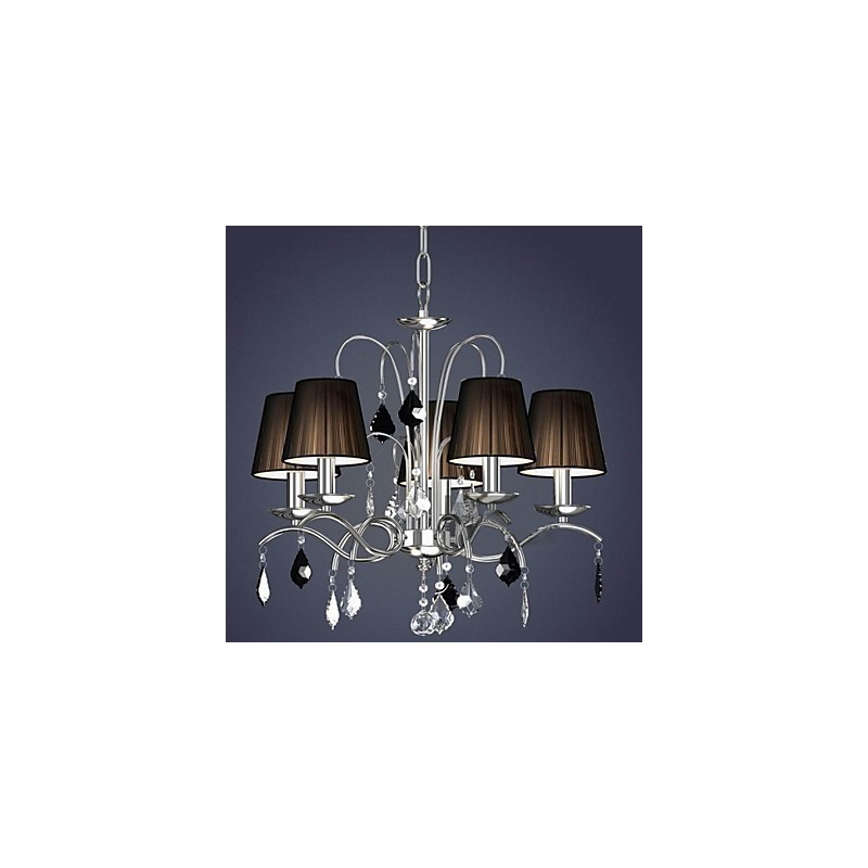 Cloth Lamp Shade Crystal Chandelier 5 Lights
