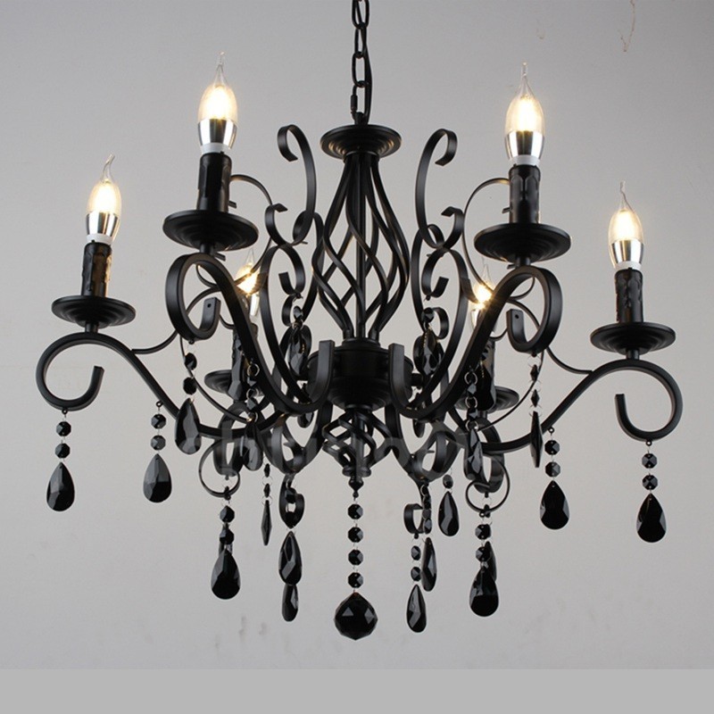 6 Light Crystal Rustic Retro Vintage Black White Blue Pendant Candle Chandelier