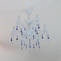 6 Light Crystal Rustic Retro Vintage Black White Blue Pendant Candle Chandelier