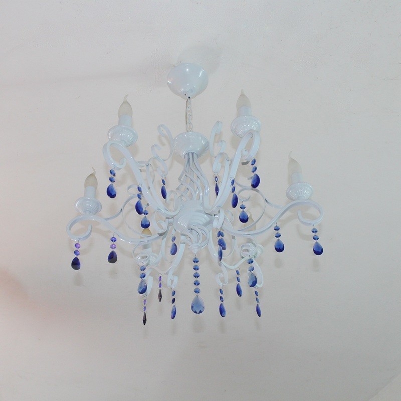 6 Light Crystal Rustic Retro Vintage Black White Blue Pendant Candle Chandelier