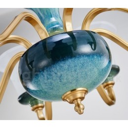 Retro Vintage Brass Ceramics Pendant Candle Chandelier with Glass Shades