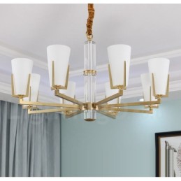 Retro Vintage Brass Crystals Pendant Candle Chandelier with Glass Shades