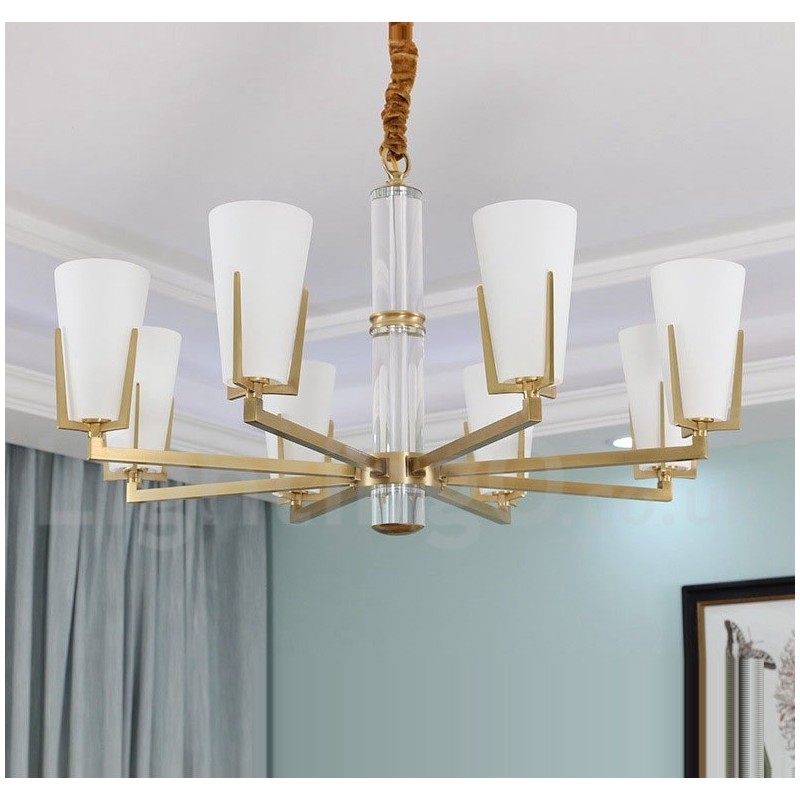 Retro Vintage Brass Crystals Pendant Candle Chandelier with Glass Shades