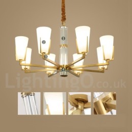 Retro Vintage Brass Crystals Pendant Candle Chandelier with Glass Shades