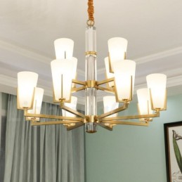 Retro Vintage Brass Crystals Pendant Candle Chandelier with Glass Shades