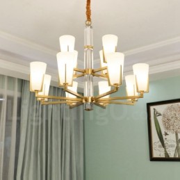 Retro Vintage Brass Crystals Pendant Candle Chandelier with Glass Shades