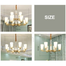 Retro Vintage Brass Crystals Pendant Candle Chandelier with Glass Shades