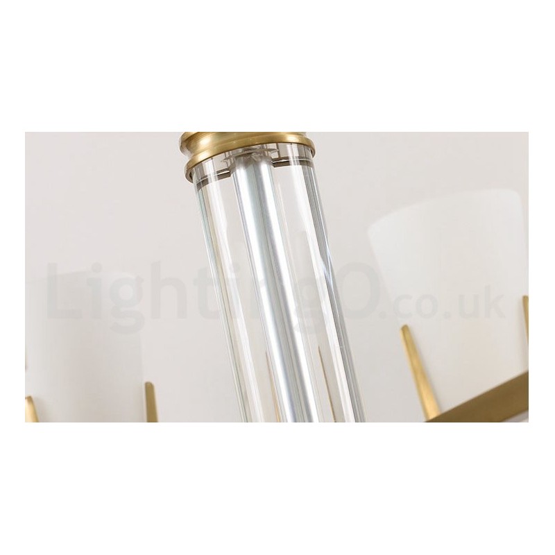 Retro Vintage Brass Crystals Pendant Candle Chandelier with Glass Shades