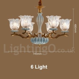 Retro Vintage Brass Ceramics Pendant Candle Chandelier with Glass Shades