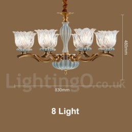 Retro Vintage Brass Ceramics Pendant Candle Chandelier with Glass Shades