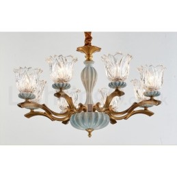 Retro Vintage Brass Ceramics Pendant Candle Chandelier with Glass Shades
