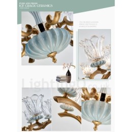 Retro Vintage Brass Ceramics Pendant Candle Chandelier with Glass Shades