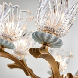 Retro Vintage Brass Ceramics Pendant Candle Chandelier with Glass Shades