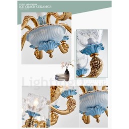 Retro Vintage Brass Ceramics Pendant Candle Chandelier with Glass Shades