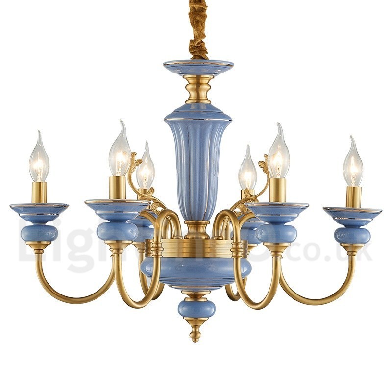 Retro Vintage Brass Ceramics Pendant Candle Chandelier