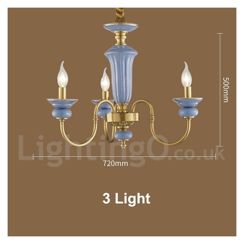 Retro Vintage Brass Ceramics Pendant Candle Chandelier
