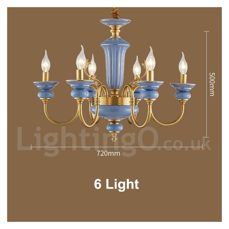 Retro Vintage Brass Ceramics Pendant Candle Chandelier