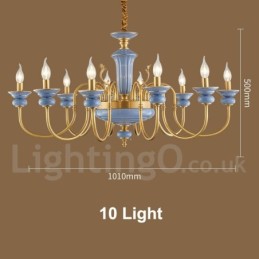 Retro Vintage Brass Ceramics Pendant Candle Chandelier