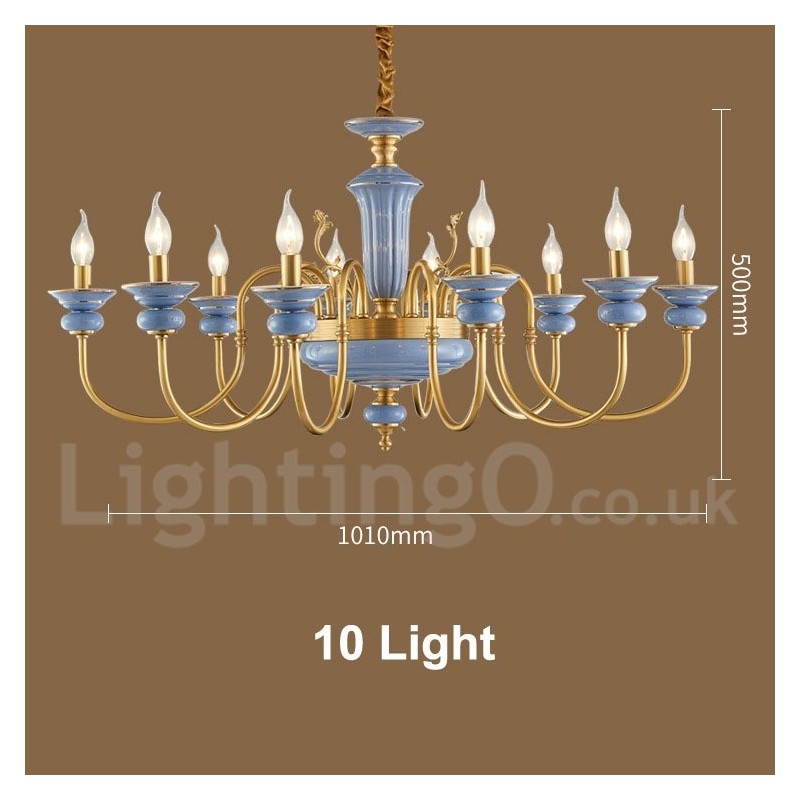 Retro Vintage Brass Ceramics Pendant Candle Chandelier