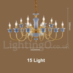 Retro Vintage Brass Ceramics Pendant Candle Chandelier