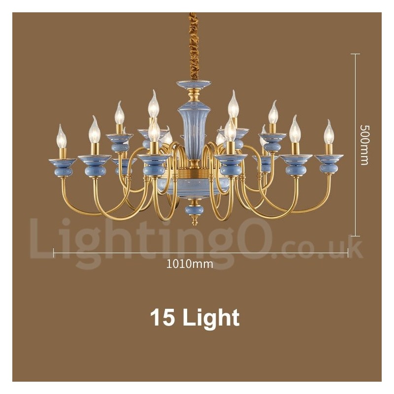 Retro Vintage Brass Ceramics Pendant Candle Chandelier