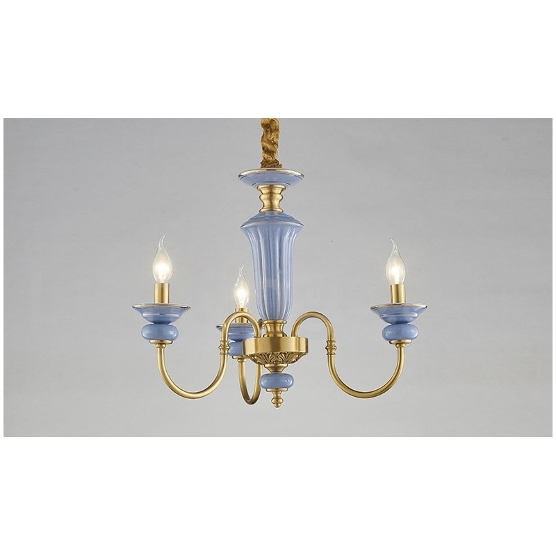 Retro Vintage Brass Ceramics Pendant Candle Chandelier