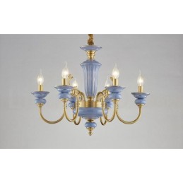Retro Vintage Brass Ceramics Pendant Candle Chandelier
