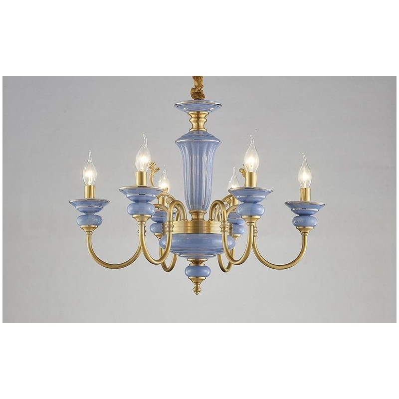Retro Vintage Brass Ceramics Pendant Candle Chandelier