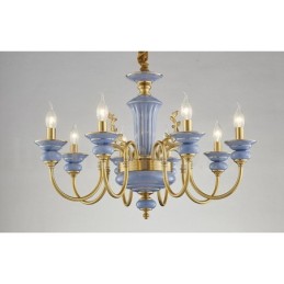 Retro Vintage Brass Ceramics Pendant Candle Chandelier