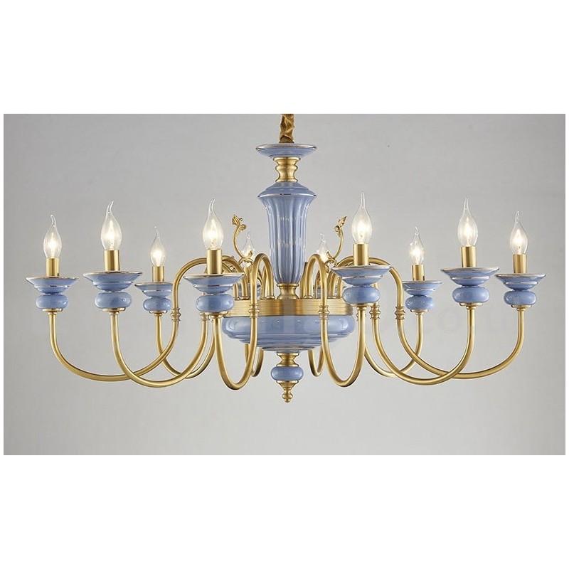 Retro Vintage Brass Ceramics Pendant Candle Chandelier