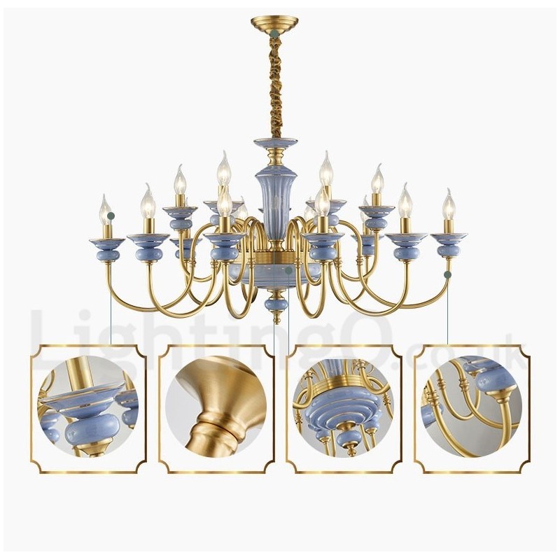 Retro Vintage Brass Ceramics Pendant Candle Chandelier