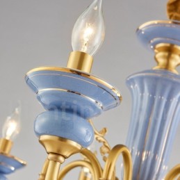 Retro Vintage Brass Ceramics Pendant Candle Chandelier