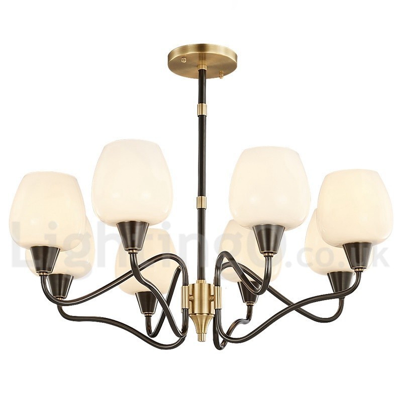 Retro Vintage Brass Pendant Candle Chandelier with Glass Shades
