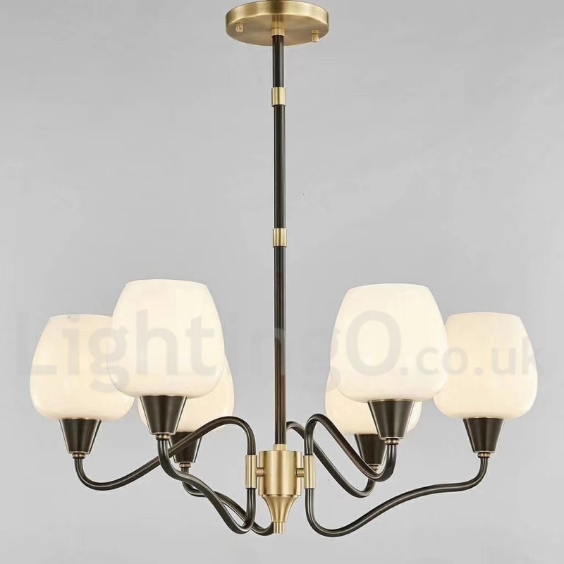 Retro Vintage Brass Pendant Candle Chandelier with Glass Shades