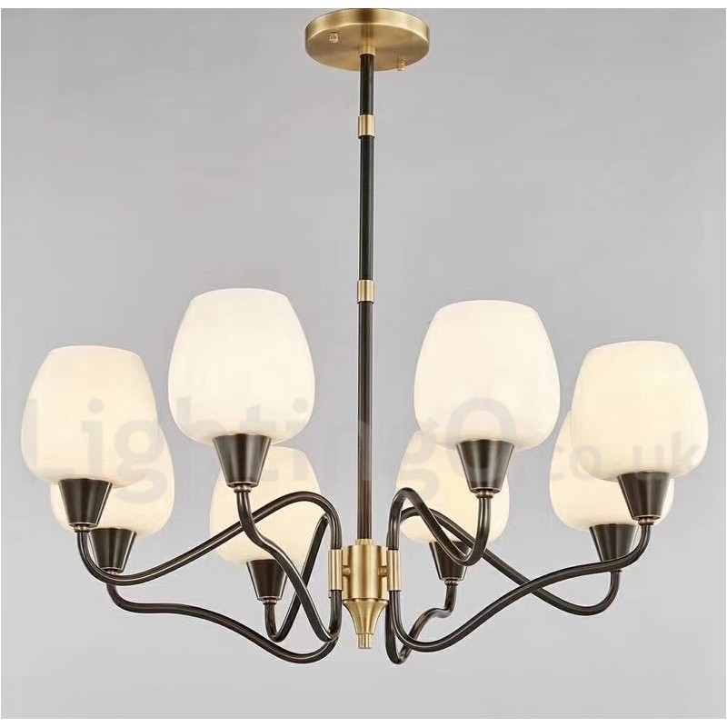 Retro Vintage Brass Pendant Candle Chandelier with Glass Shades
